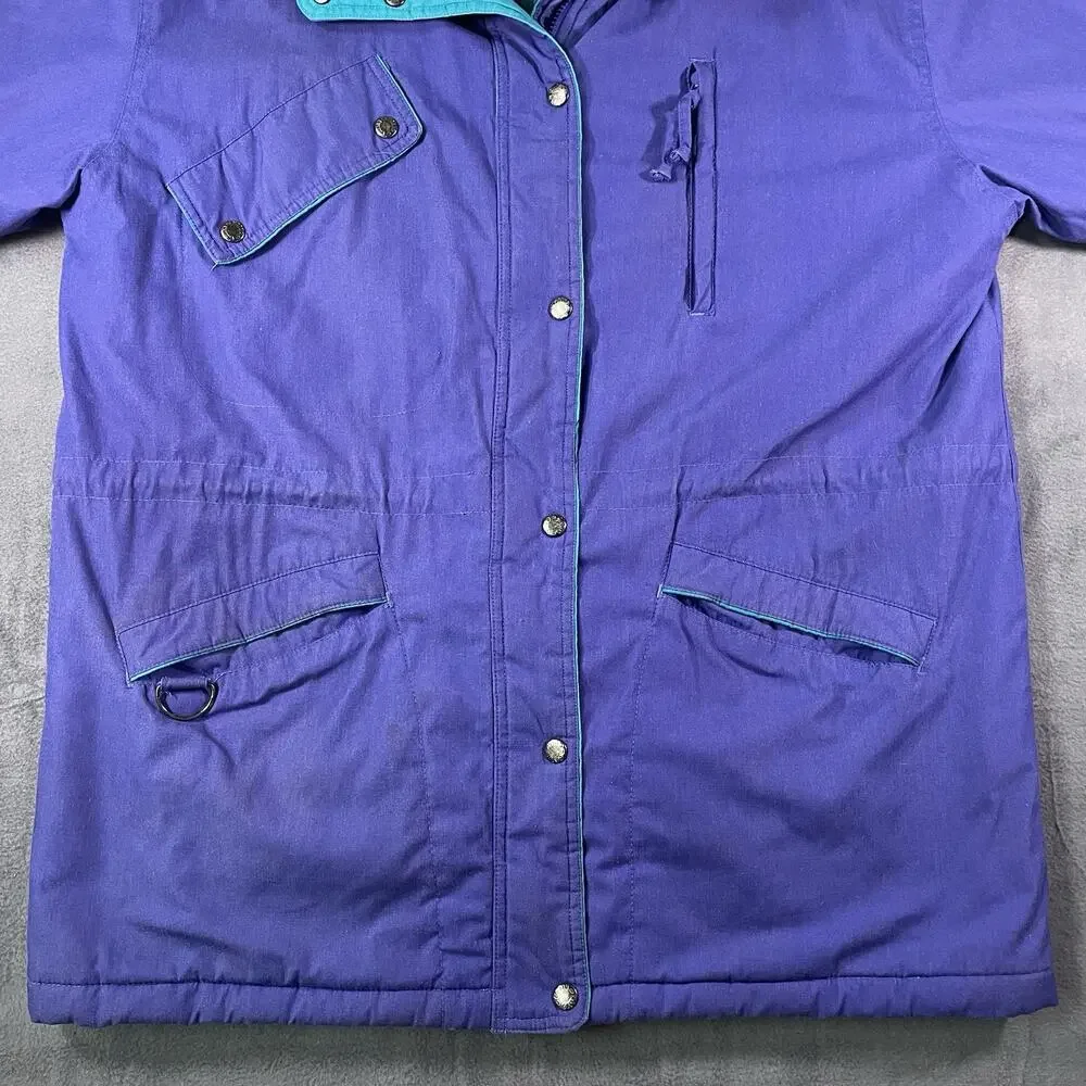 Vintage Cabin Creek Purple Teal Puffer Jacket Plaid Lined Women’s Size Large